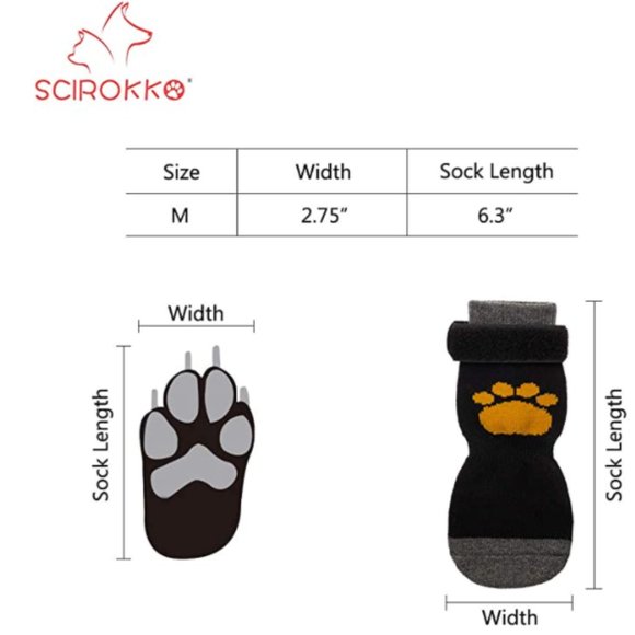 SCIROKKO 2 Pairs Anti-Slip Dog Socks with Golden Paw Pattern - Medium - Picture 8 of 8